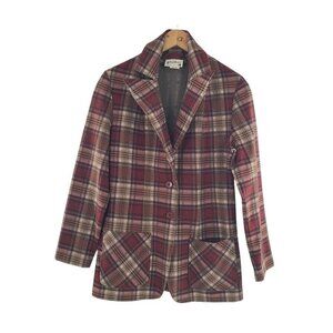 Fire Islander Vintage Retro Womans Plaid Blazer Jacket Made in USA Size‎ 15/16